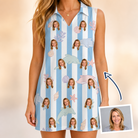 Woman wearing Women's Dolphin Dazzle Custom Face V-Neck Dress — custom faces printed all-over