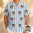 Man wearing Men's Dolphin Dazzle Custom Face Hawaiian Shirt — custom faces printed all-over
