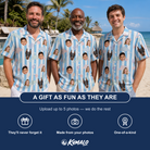 Friends in matching Men's Dolphin Dazzle Custom Face Hawaiian Shirt — a group gift photo
