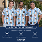 Friends in matching Men's Dolphin Dazzle Custom Face Polo Shirt — a group gift photo