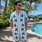 Real-life photo of someone wearing Men's Dolphin Dazzle Custom Face Shirt & Shorts Set — custom faces printed all-over