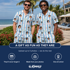 Friends in matching Men's Dolphin Dazzle Custom Face Shirt & Shorts Set — a group gift photo