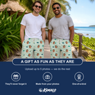 Friends in matching Men's Manta Motion Custom Face Beach Shorts — a group gift photo