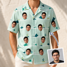 Man wearing Men's Manta Motion Custom Face Hawaiian Shirt — custom faces printed all-over