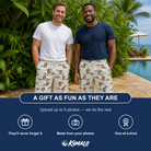 Friends in matching Men's Pocket Sharks Custom Face Beach Shorts — a group gift photo