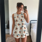 Real-life photo of someone wearing Women's Pocket Sharks Custom Face Tank Dress — custom faces printed all-over