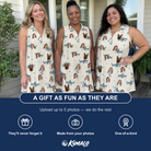 Friends in matching Women's Pocket Sharks Custom Face V-Neck Dress — a group gift photo