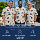 Friends in matching Men's Pocket Sharks Custom Face Hawaiian Shirt — a group gift photo
