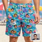 Man wearing Men's Pastel Pontoons Custom Face Beach Shorts — custom faces printed all-over
