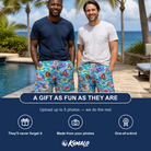 Friends in matching Men's Pastel Pontoons Custom Face Beach Shorts — a group gift photo