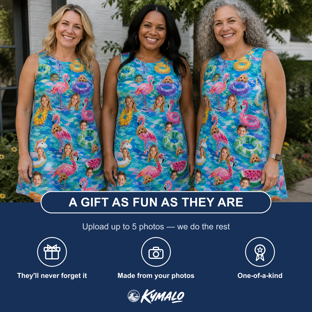 Friends in matching Women's Pastel Pontoons Custom Face Tank Dress — a group gift photo