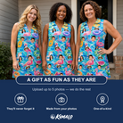 Friends in matching Women's Pastel Pontoons Custom Face V-Neck Dress — a group gift photo