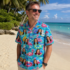Real-life photo of someone wearing Men's Pastel Pontoons Custom Face Hawaiian Shirt — custom faces printed all-over