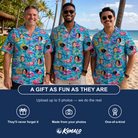 Friends in matching Men's Pastel Pontoons Custom Face Hawaiian Shirt — a group gift photo