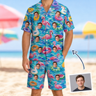 Man wearing Men's Pastel Pontoons Custom Face Shirt & Shorts Set — custom faces printed all-over