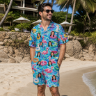 Real-life photo of someone wearing Men's Pastel Pontoons Custom Face Shirt & Shorts Set — custom faces printed all-over
