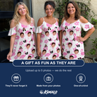 Friends in matching Women's Buoyant Botanica Custom Face Off-Shoulder Dress — a group gift photo