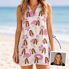 Woman wearing Women's Buoyant Botanica Custom Face V-Neck Dress — custom faces printed all-over