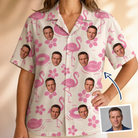 Woman wearing Women's Buoyant Botanica Custom Face Hawaiian Shirt — custom faces printed all-over