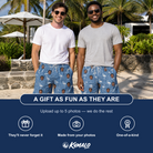 Friends in matching Men's Plume Parade Custom Face Beach Shorts — a group gift photo