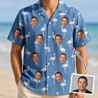 Man wearing Men's Plume Parade Custom Face Hawaiian Shirt — custom faces printed all-over