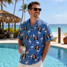 Real-life photo of someone wearing Men's Plume Parade Custom Face Hawaiian Shirt — custom faces printed all-over