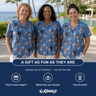 Friends in matching Women's Plume Parade Custom Face Hawaiian Shirt — a group gift photo