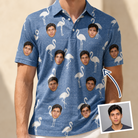 Man wearing Men's Plume Parade Custom Face Polo Shirt — custom faces printed all-over