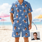 Man wearing Men's Plume Parade Custom Face Shirt & Shorts Set — custom faces printed all-over