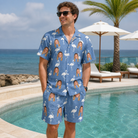 Real-life photo of someone wearing Men's Plume Parade Custom Face Shirt & Shorts Set — custom faces printed all-over