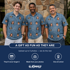 Friends in matching Men's Magenta Mingle Custom Face Polo Shirt — a group gift photo