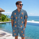 Real-life photo of someone wearing Men's Magenta Mingle Custom Face Shirt & Shorts Set — custom faces printed all-over