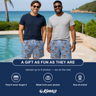 Friends in matching Men's Flamingo Fever Custom Face Beach Shorts — a group gift photo