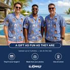 Friends in matching Men's Flamingo Fever Custom Face Hawaiian Shirt — a group gift photo