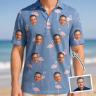 Man wearing Men's Flamingo Fever Custom Face Polo Shirt — custom faces printed all-over