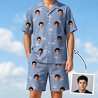 Man wearing Men's Flamingo Fever Custom Face Shirt & Shorts Set — custom faces printed all-over