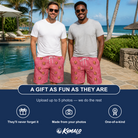 Friends in matching Men's Beakside Belles Custom Face Beach Shorts — a group gift photo