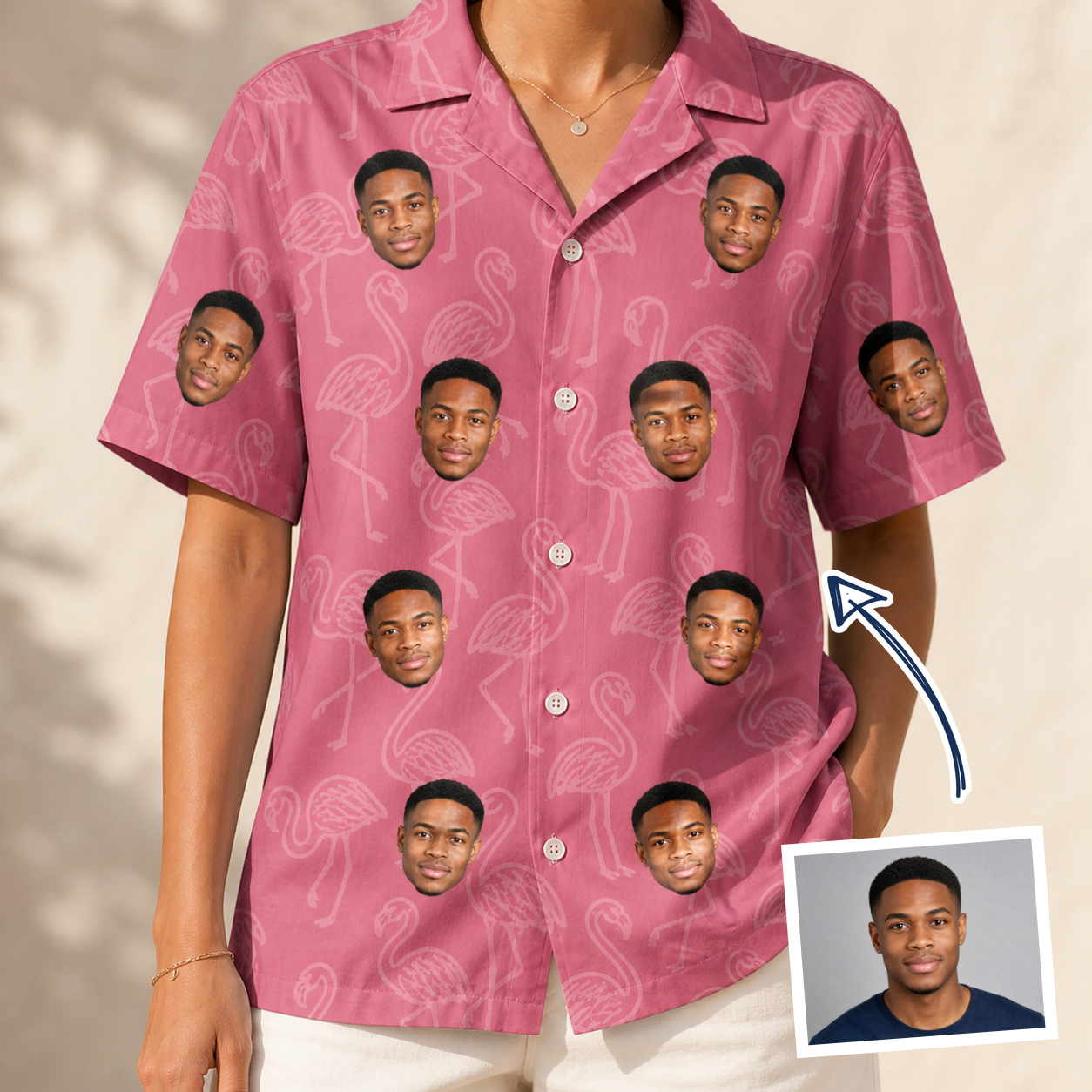 Woman wearing Women's Beakside Belles Custom Face Hawaiian Shirt — custom faces printed all-over