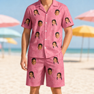 Model wearing Men's Beakside Belles Custom Face Shirt & Shorts Set printed with kids' faces