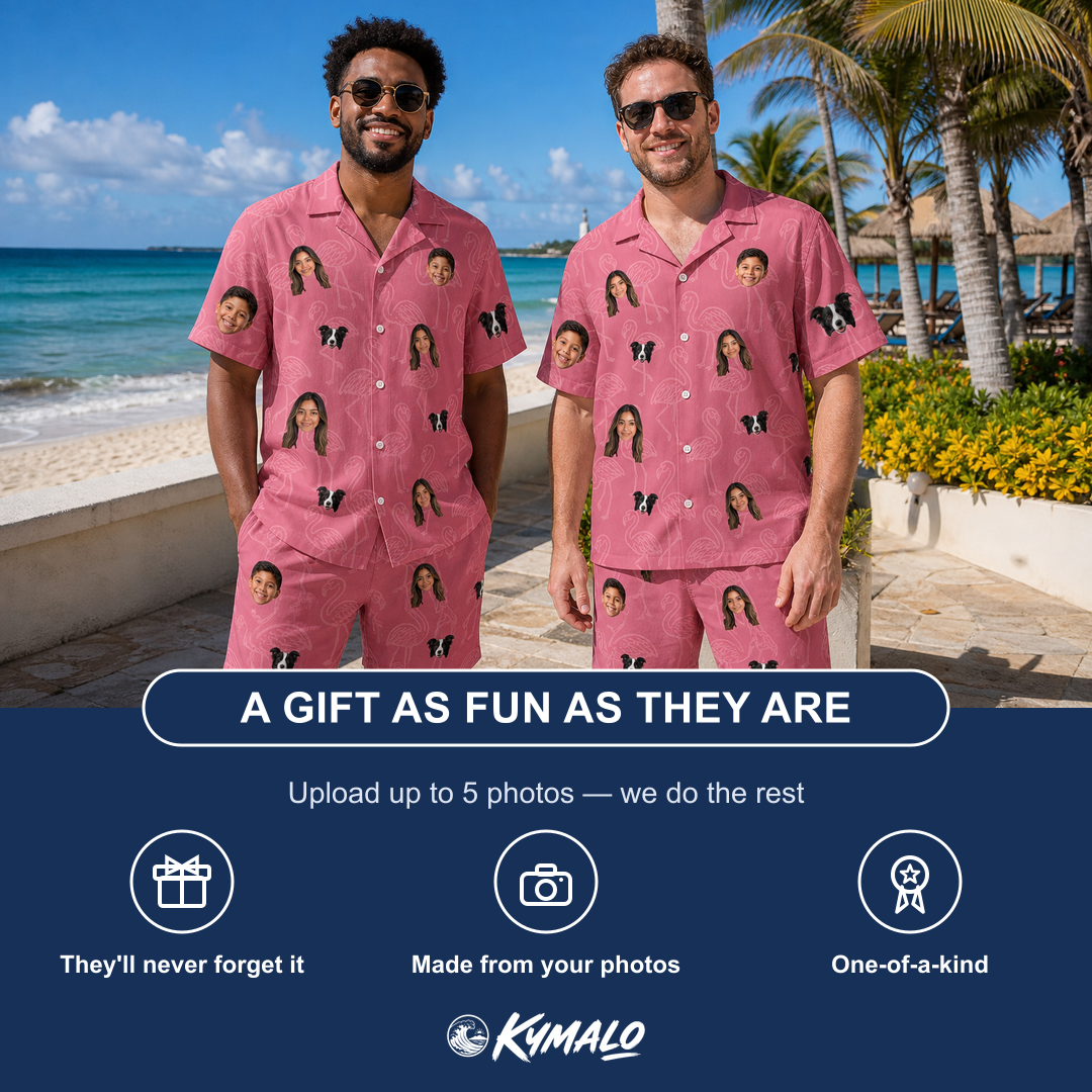 Friends in matching Men's Beakside Belles Custom Face Shirt & Shorts Set — a group gift photo