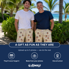 Friends in matching Men's Vanda Vogue Custom Face Beach Shorts — a group gift photo