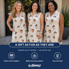 Friends in matching Women's Vanda Vogue Custom Face V-Neck Dress — a group gift photo
