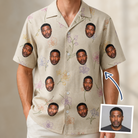 Man wearing Men's Vanda Vogue Custom Face Hawaiian Shirt — custom faces printed all-over