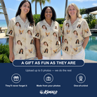 Friends in matching Women's Vanda Vogue Custom Face Hawaiian Shirt — a group gift photo