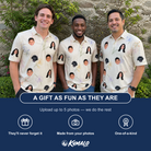 Friends in matching Men's Vanda Vogue Custom Face Polo Shirt — a group gift photo