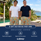 Friends in matching Men's Corolla Carnival Custom Face Beach Shorts — a group gift photo