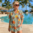 Real-life photo of someone wearing Women's Corolla Carnival Custom Face Hawaiian Shirt — custom faces printed all-over
