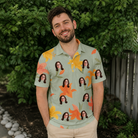 Real-life photo of someone wearing Men's Corolla Carnival Custom Face Polo Shirt — custom faces printed all-over