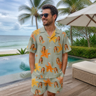 Real-life photo of someone wearing Men's Corolla Carnival Custom Face Shirt & Shorts Set — custom faces printed all-over