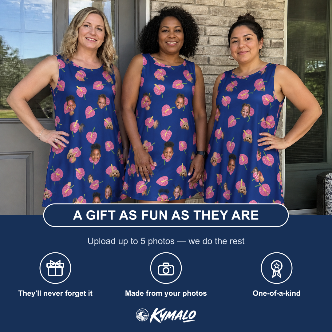 Friends in matching Women's Arum Around Custom Face Tank Dress — a group gift photo